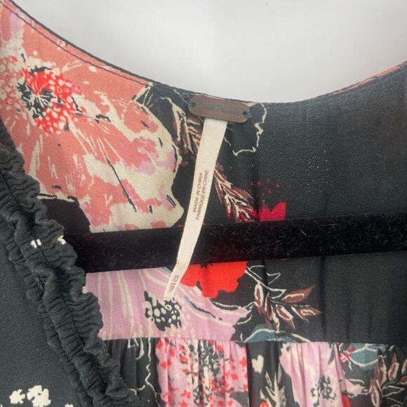 Free People Women's Black Haze Multicolored Floral Tunic Mini Dress Size XS - Picture 3 of 6